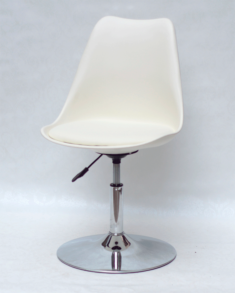 Стілець Milan CH-Base молочний 56 пластик із м'якою подушкою, хромована опора-блин, скандинавський стиль, фото 1