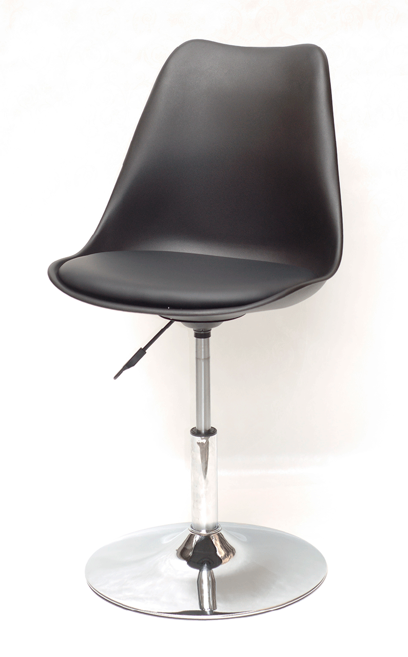 Стілець Milan CH-Base чорний 04 пластик з м'якою подушкою, хромована опора-блин, скандинавський стиль, фото 1