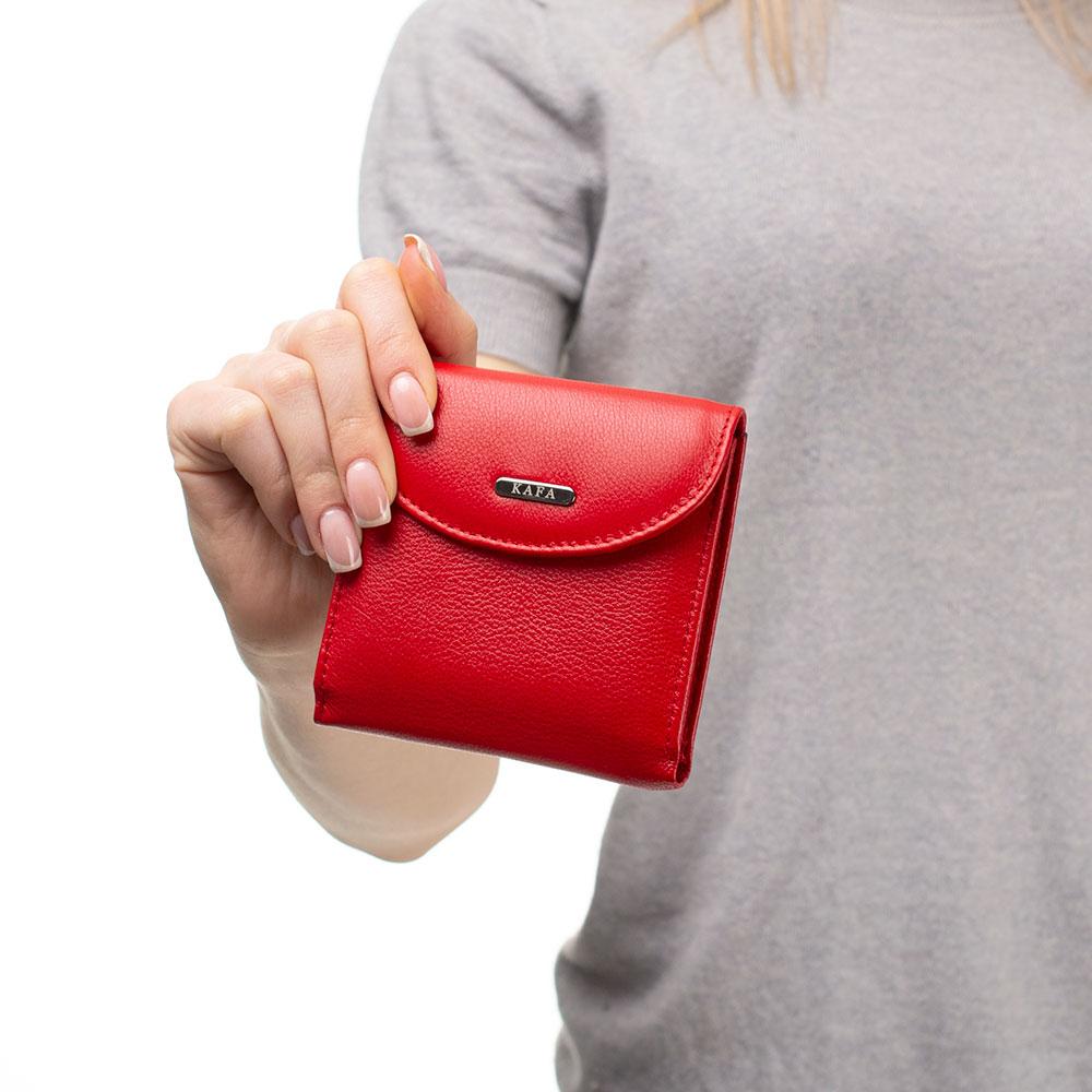 Маленький шкіряний жіночий гаманець Kafa з блокуванням RFID-сигналів, червоний