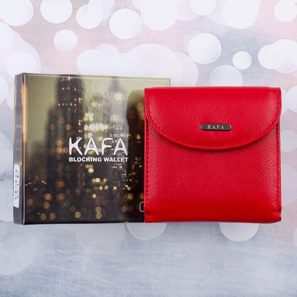 Маленький кожаный женский кошелек Kafa с блокировкой RFID-сигналов, красный - фото 2 - id-p1121393346