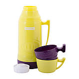 Термос Kamille Жовтий 1000мл пластиковий зі скляною колбою KM-2031, фото 6