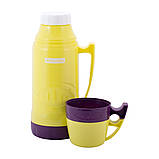 Термос Kamille Жовтий 1000мл пластиковий зі скляною колбою KM-2031, фото 3