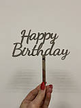 Топер фігурка на торт дзеркальний двосторонній  "Happy Birthday з цифрою" Manific Decor  (золотий, срібний), фото 2