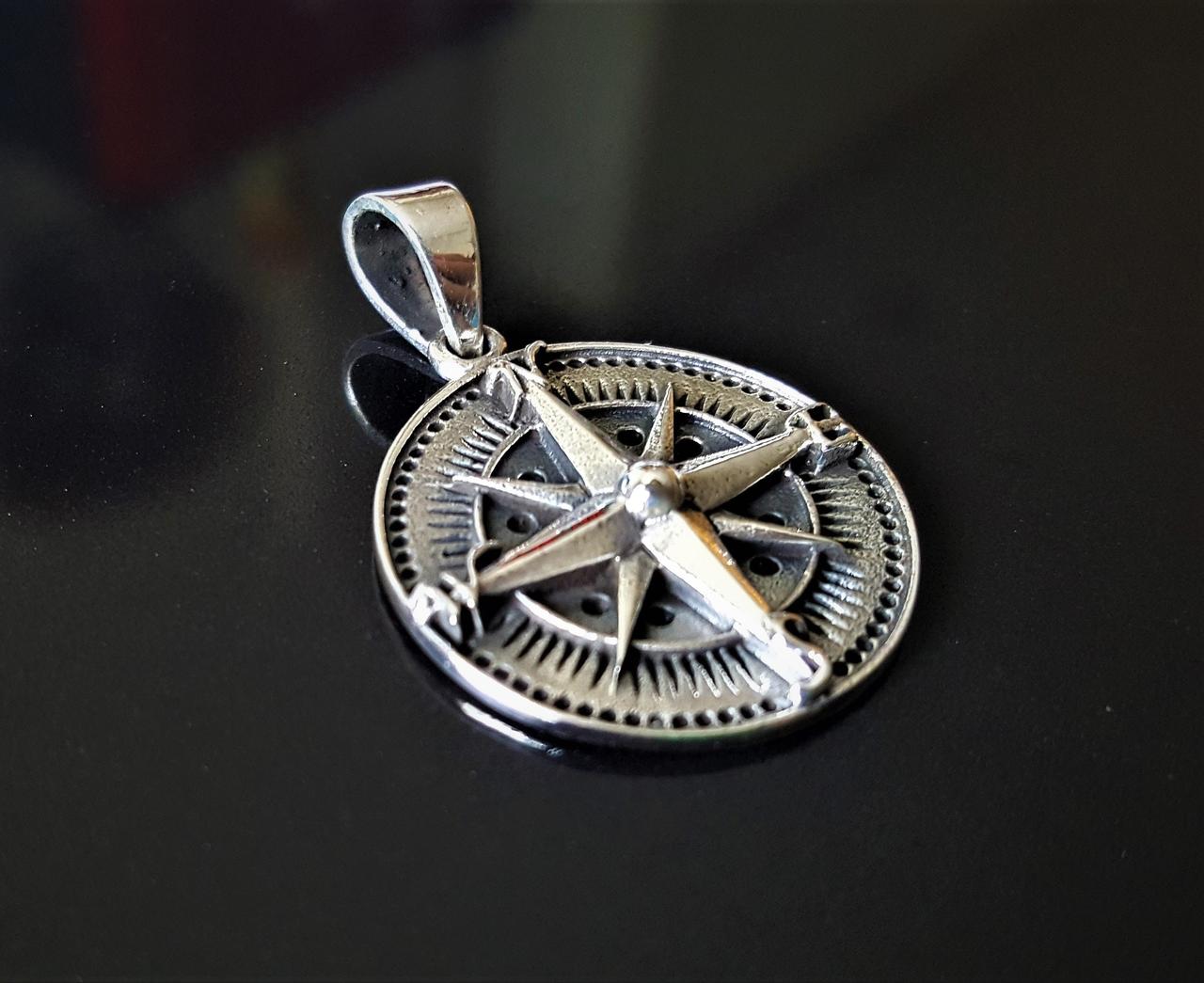 Кулон Роза ветров серебро Компас подвеска талисман морской стиль ...