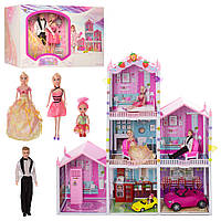 Трехэтажный кукольный домик Bellina 66928 с куклами транспортом и мебелью
