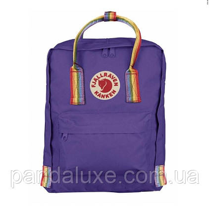 Рюкзак стильний канкен Fjallraven Kanken Rainbow 16 л фіолетовий з різнобарвними (веселковими) ручками, фото 4