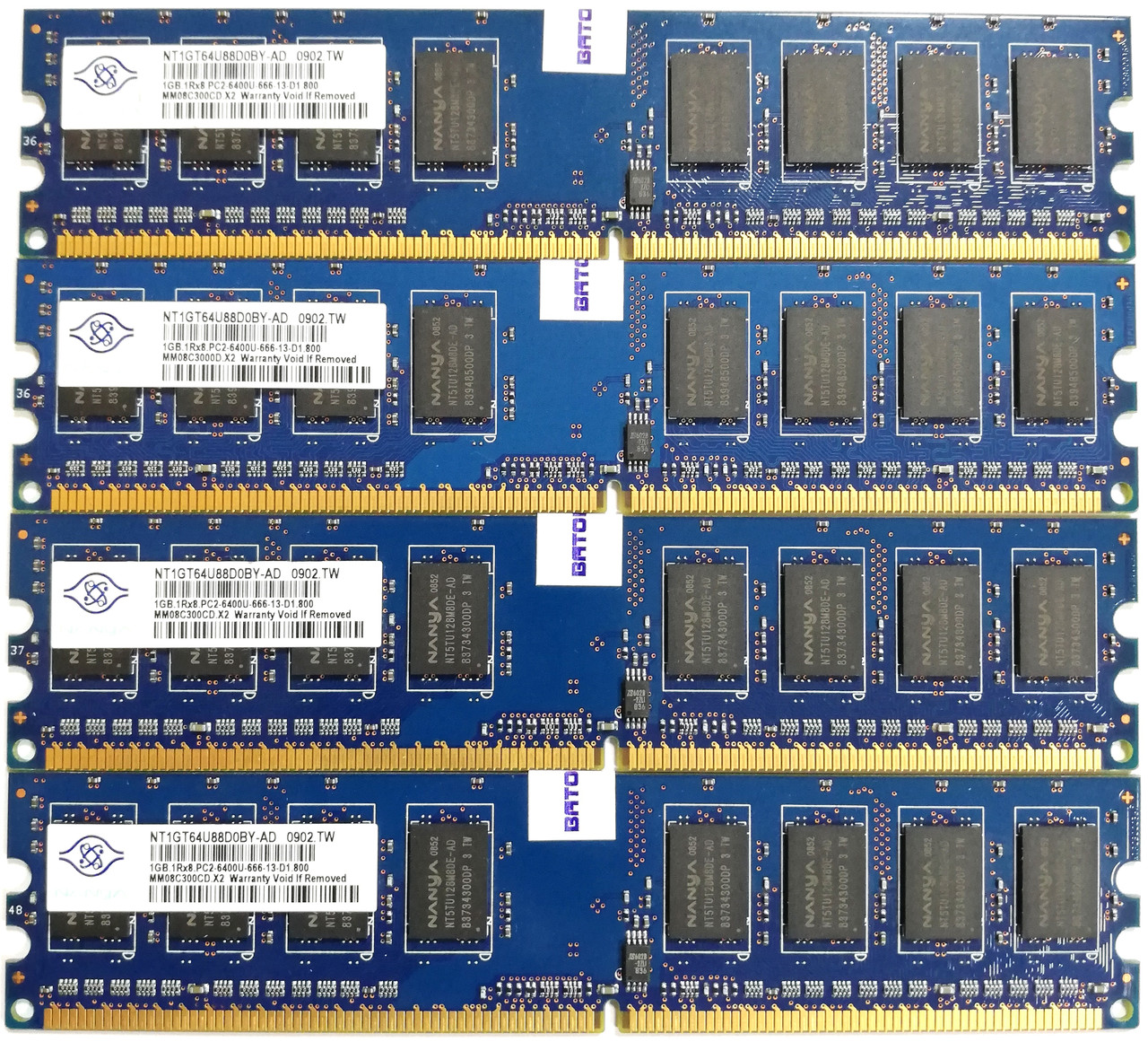 Комплект оперативной памяти Nanya DDR2 4Gb (4*1Gb) 800MHz PC2 6400U CL6 (NT1GT64U88D0BY-AD) Б/У