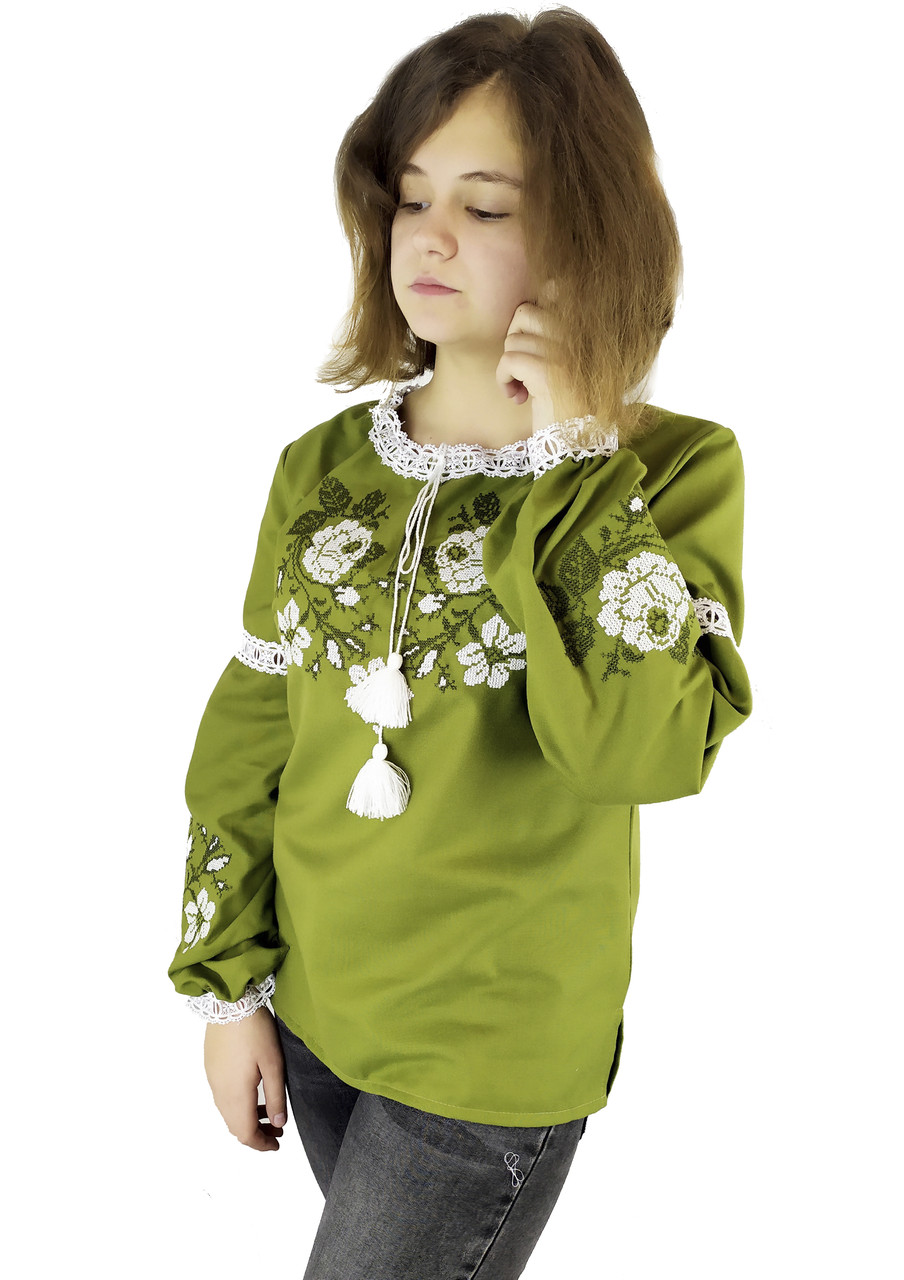 Підліткова стильна вишивка для дівчини кольору хакі