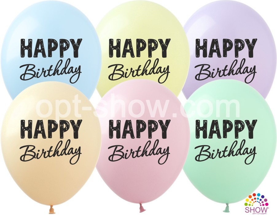 Повітряні кулі "Happy Birthday" 12" (30 см) Макаруни асорті В упак: 100шт ТМ Арт «SHOW»