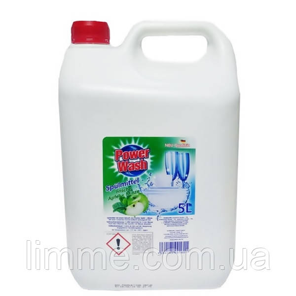 Рідина для миття посуду з приємним ароматом свіжого яблука і м'яти Power Wash Apfel + Minze 5 л.