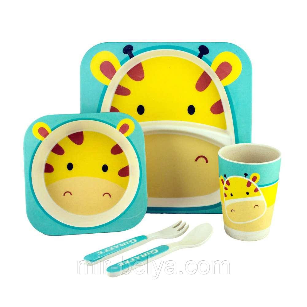 Набір дитячого бамбукового посуду 5 предметів, фото 1