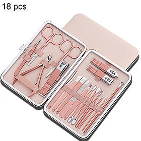 Манікюрний набір з 18 предметів у футлярі. Набір для манікюру і педикюру в чохлі (рожеве золото)