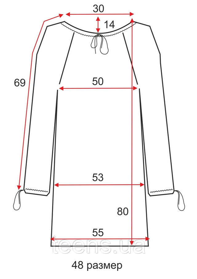 довга туніка схема викрійка опис розмір 48