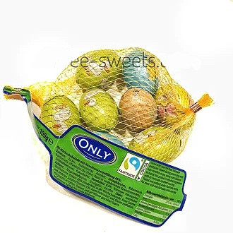Шоколадні Яйця (цукерки шоколадні з малюнком) з горіховим праліне в сітці Only сітка 100 г Австрія