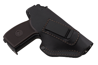 Кобура ПМ поясна + прихованого внутрішньобрючного носіння не формована з кліпсою (шкіра, чорна)