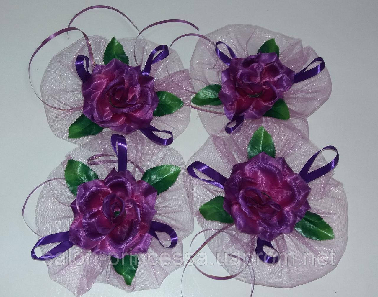 Свадебный комплект украшений для авто Фиолетовый: бант на капот + цветы на ручки - фото 4 - id-p1121637258
