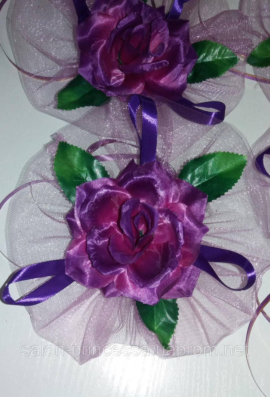 Свадебный комплект украшений для авто Фиолетовый: бант на капот + цветы на ручки - фото 5 - id-p1121637258