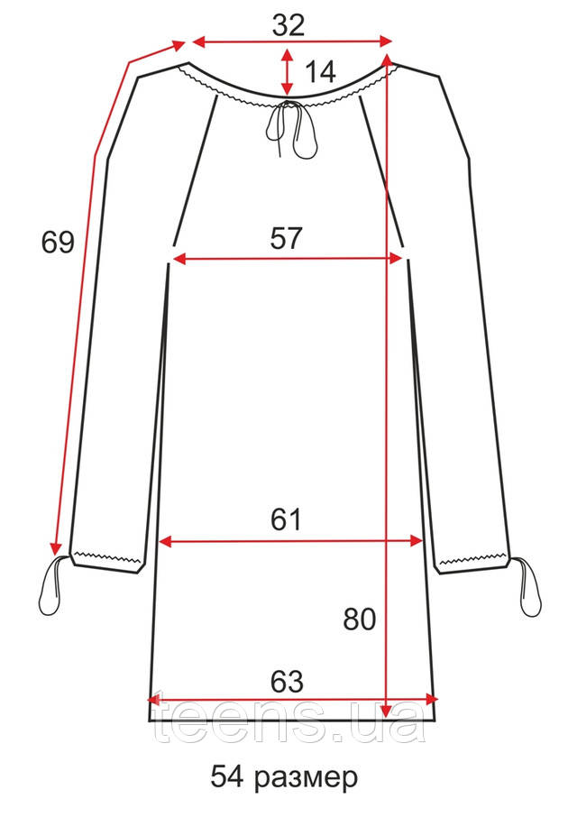 довга туніка схема викрійка опис розмір 54