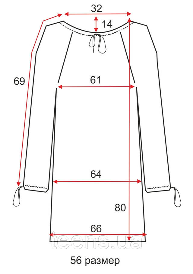 довга туніка схема викрійка опис розмір 56