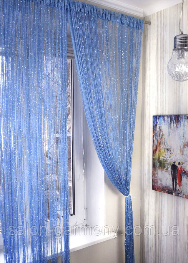 Нитяные шторы кисея Дождь голубой (11) - фото 1 - id-p31090471