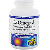 Омега 3, Rx Omega-3, ЭПК- 400 мг / ДГК-200 мг, Natural Factors, 120 кап.