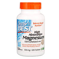 Быстропоглощаемый магний, 120 таблеток, Doctors Best, Magnesium, High Absorption, 100% Chelated