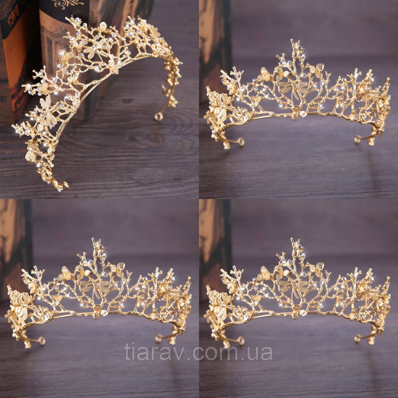 Диадема свадебная тиара сказочная Лея золотая корона модная - фото 1 - id-p519437769