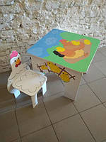 Стол квадратный с рисунком и стул Курочка (362)