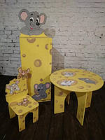 Стол круглый, стул, шкаф-пенал с дверцей Мышки в сыре (394)