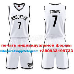 Баскетбольна біла форма Durant No7 (майка + шорти) Brooklyn Nets