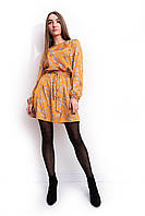 Женское платье  из шелка в цветочный принт с поясом в комплекте лина шафран 42 44 46