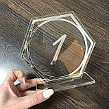 Номерки на стіл шестикутні (сота) з акрилу 5 мм та пластику (золотий, срібний) Manific Decor, фото 3