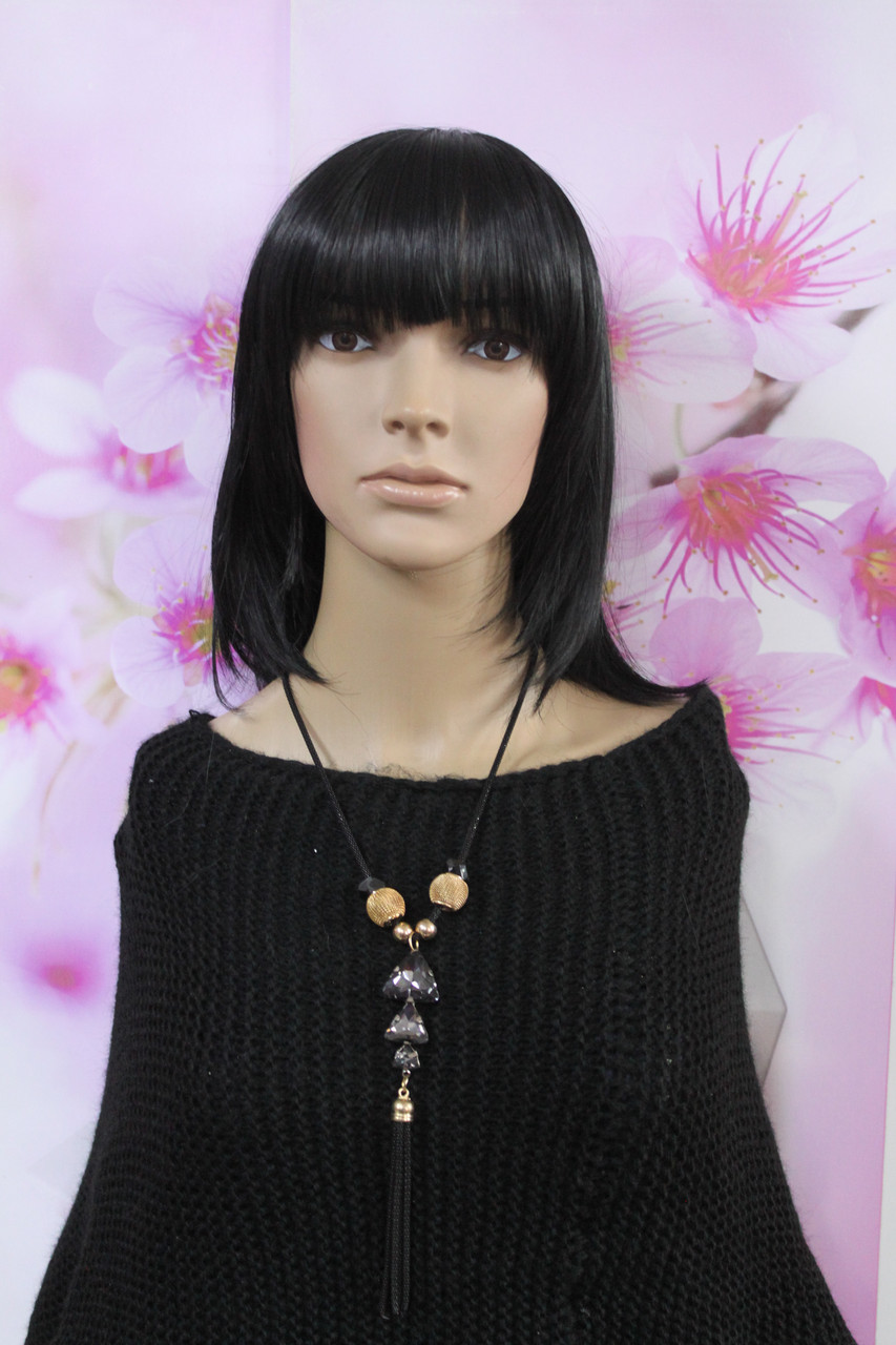 Романтична чорна підвіска з намистинами чорними камінням, фото 1