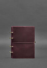 Блокнот із кільцевим механізмом з м'якою обкладинкою з натуральної шкіри закривається на гумку Бордовий