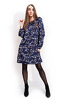 Женское платье из шелка в цветочный принт с поясом в комплекте лина темно синее 42 44 46 44