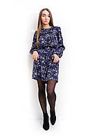 Женское платье из шелка в цветочный принт с поясом в комплекте лина темно синее 42 44 46
