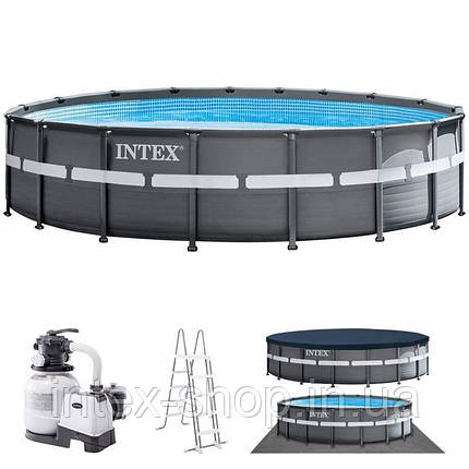 Каркасний басейн Intex 26330 (549x132 см) (Пісочний фільтр-насос 6 000 л/год, драбина, тент, підстилка), фото 2
