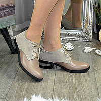 Туфли женские на невысоком каблуке, натуральная кожа и замша цвета визон