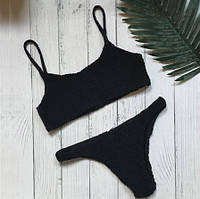 Купальник резинка жатка роздільний S чорний