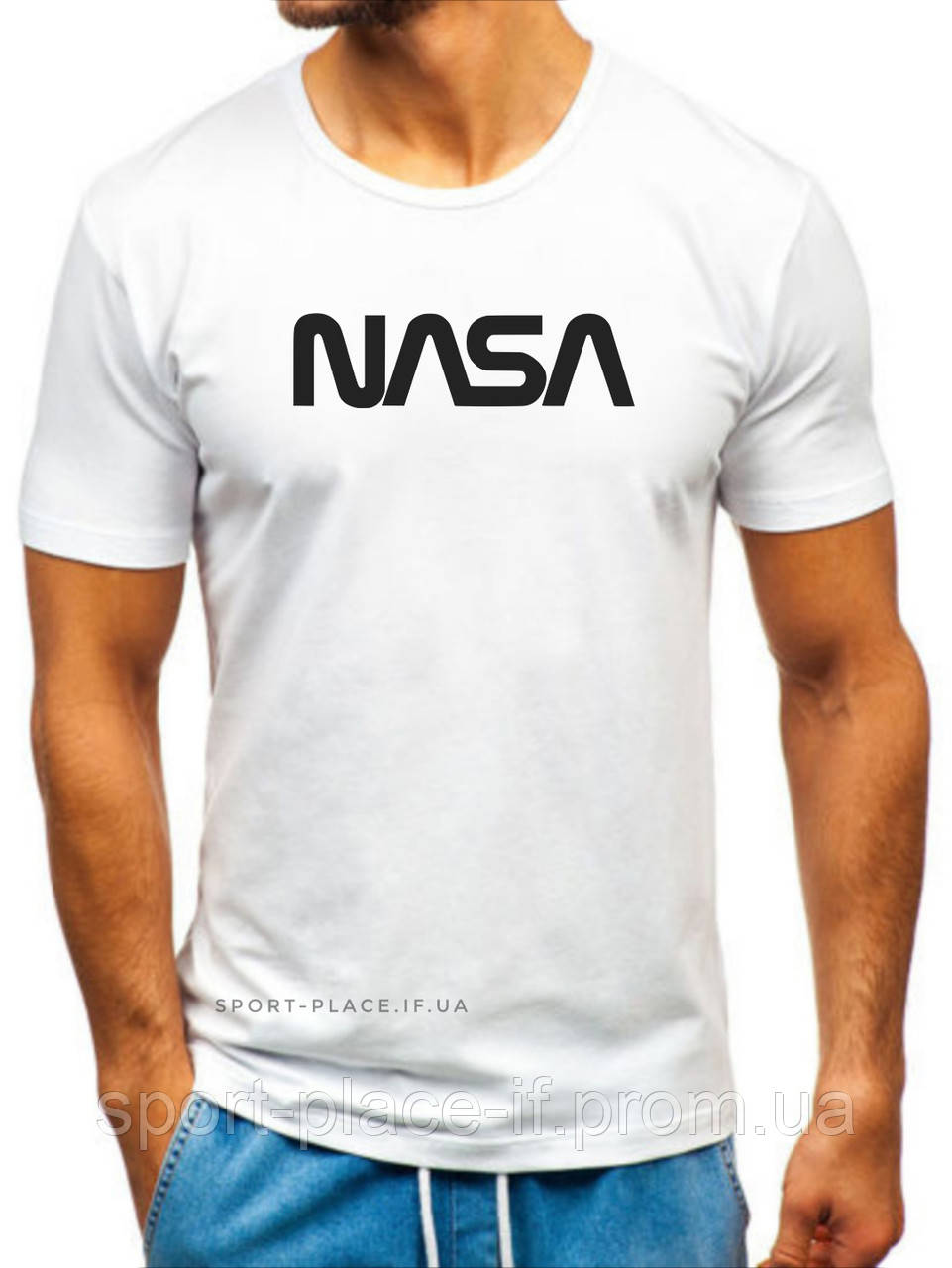 Чоловіча футболка Nasa (Nasa) біла (велика емблема) бавовна