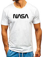 Мужская футболка Nasa (Наса) белая (большая эмблема) хлопок