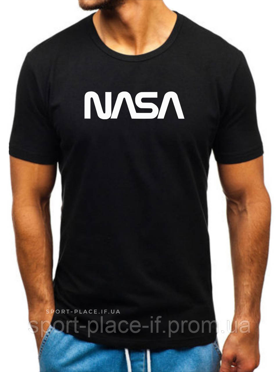 Чоловіча футболка Nasa (Nasa) чорна (велика емблема) бавовна