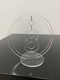Номерок на стіл прозорий круглий з підвішеною цифрою з акрилу 5 мм  Manific Decor