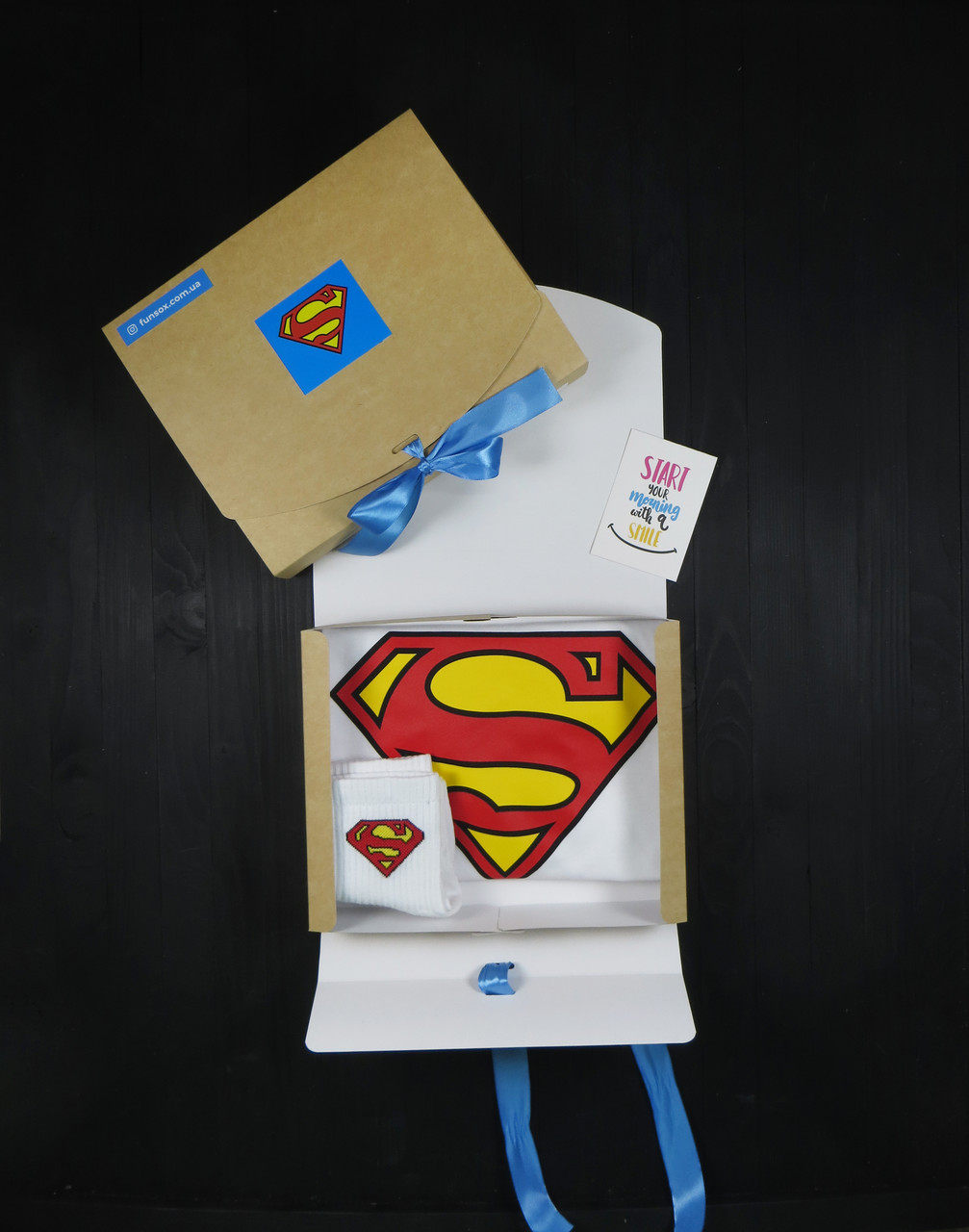 Подарунковий набір чоловічий. Футболка біла з принтом "Superman", шкарпетки з принтом "Superman", фото 1