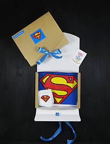 Подарунковий набір чоловічий. Футболка синя з принтом "Superman", шкарпетки з принтом "Superman" S