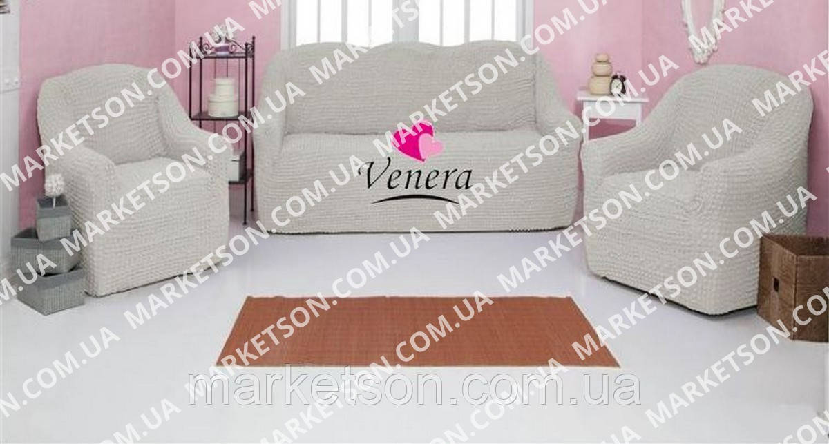 Комплект універсальних, натяжних чохлів Без спідниці (без оборки, без рюші) на Диван і 2 крісла