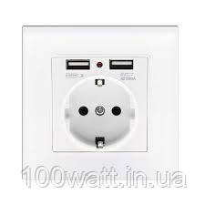 Розетка внутрішньої проводки з заземленням і шторками+ 2USB ST 953