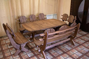 Мебель из массива термодерева 1750х1100, комплект Thermo-treated Oak Furniture. Стол и 4 лавки из термодуба, (42) фото