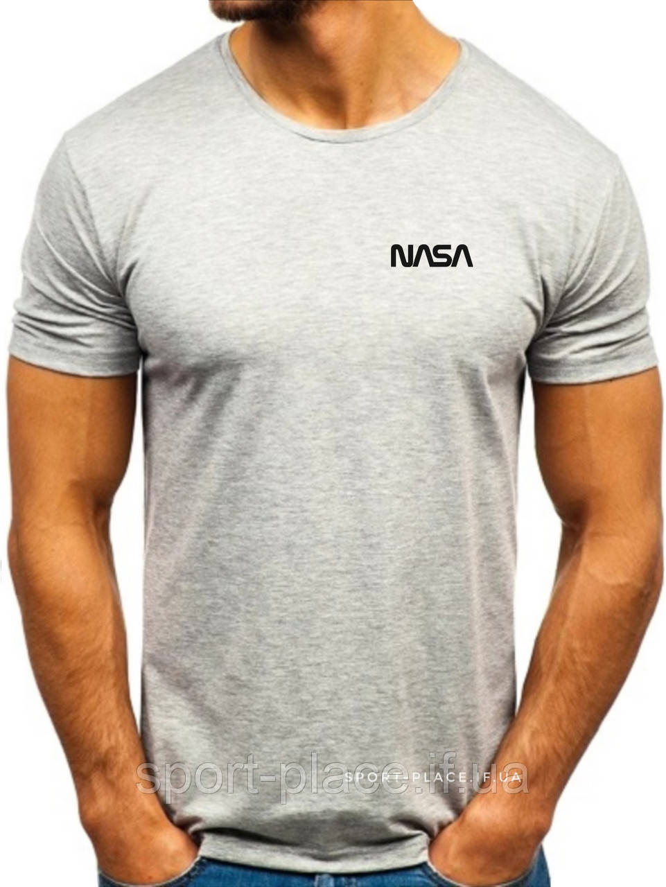 Чоловіча футболка Nasa (Nasa) сіра (маленька емблема) бавовна