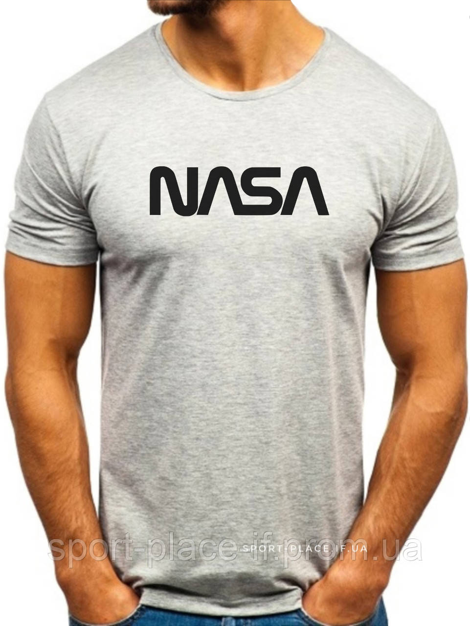 Чоловіча футболка Nasa (Nasa) сіра (велика емблема) бавовна